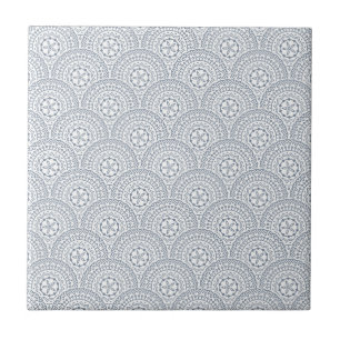 Blue mandala waves pattern on white background ceramic tile