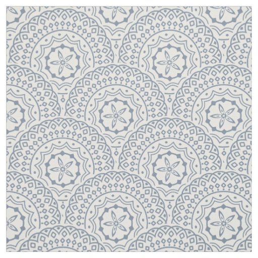 Blue mandala waves pattern on white background fabric