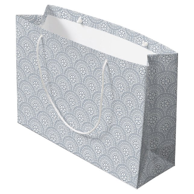 Blue mandala waves pattern on white background large gift bag (Back Angled)