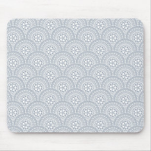 Blue mandala waves pattern on white background mouse pad