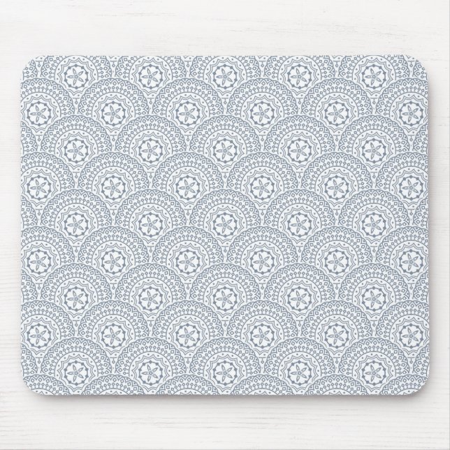 Blue mandala waves pattern on white background mouse pad (Front)