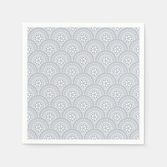 Blue mandala waves pattern on white background napkins (Front)