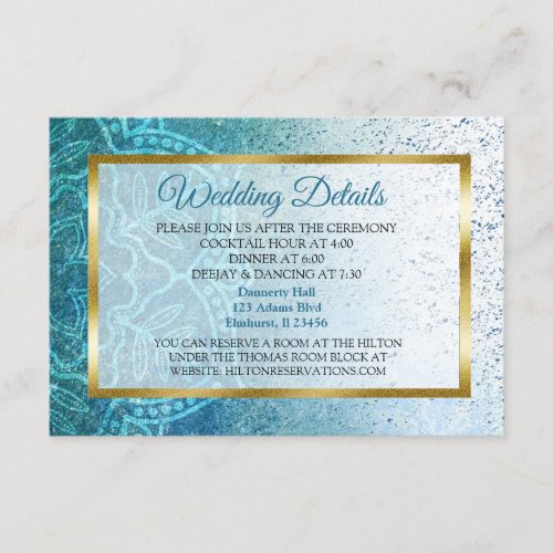 Blue Mandala  Wedding Details Card