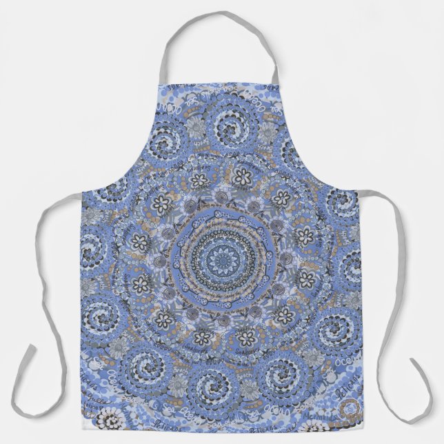 Blue Mandala With Beach Sea Life Words Apron (Front)