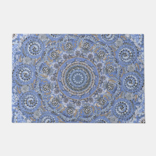 Blue Mandala With Beach Sea Life Words Doormat