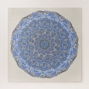 Blue Mandala With Beach Sea Life Words Jigsaw Puzzle