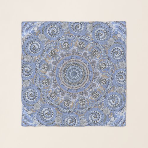 Blue Mandala With Beach Sea Life Words Scarf