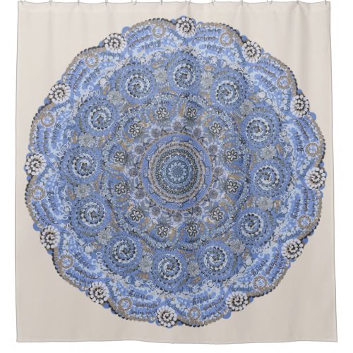 Blue Mandala With Beach Sea Life Words Shower Curtain