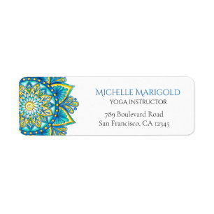 Blue Mandala Yellow Floral Return Address Label