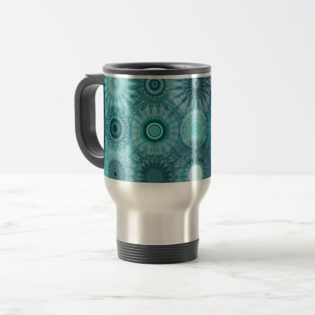 Blue Mandalas Abstract Ornate Pattern Travel Mug (Front Left)