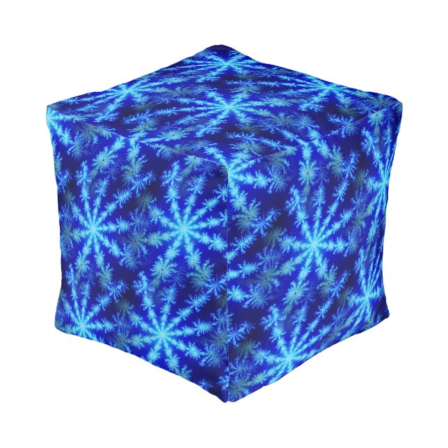 Blue Mandelbrot Fractal Starburst Crazy Wild  Pouf (Angled Back)
