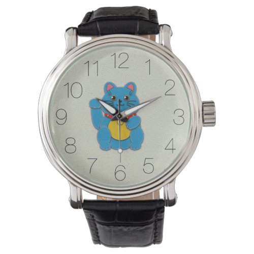 Blue Maneki_Neko Bringing Peace Stability clock Watch