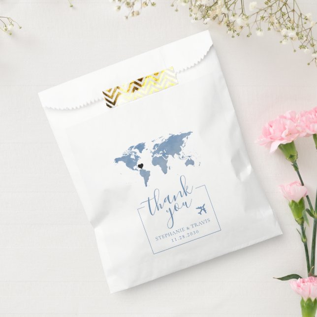 Blue Map Travel Theme Destination Wedding Paper Favor Bag (Sealed)