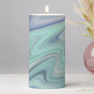 Blue marbeled pattern pillar candle
