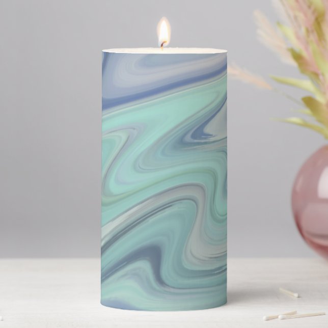 Blue marbeled pattern pillar candle (In Situ)