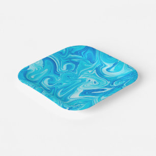 Blue Marbelized Paint Art Modern Hanukkah Fun Paper Plates