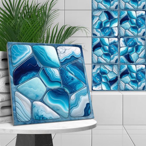 Blue Marble Abstract Cellular Art Ceramic Tile