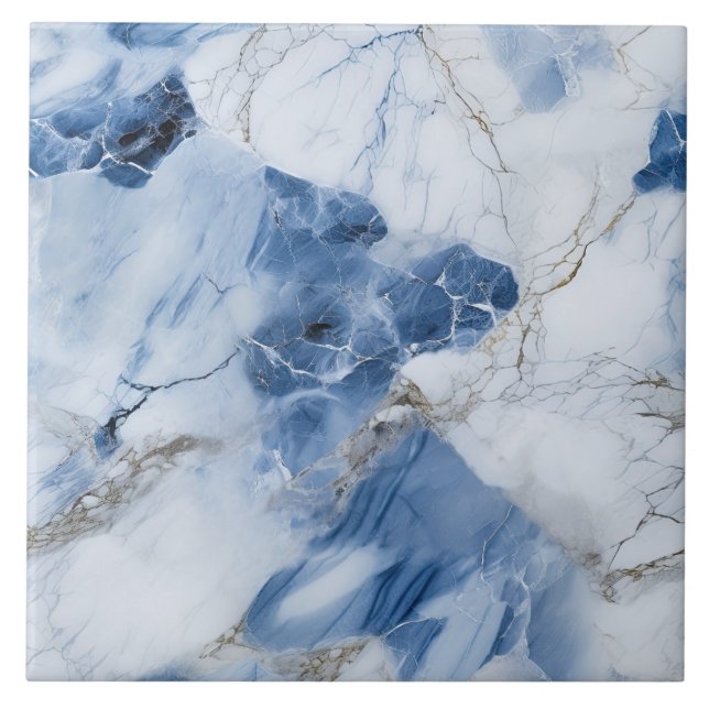 blue marble abstract coastal pattern ceramic tile (Front)