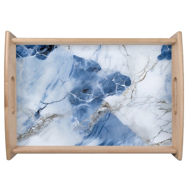 blue marble abstract coastal pattern serving tray (Front)