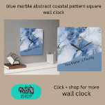 blue marble abstract coastal pattern square wall clock<br><div class="desc">A square wall clock in dark blue, white and light blue marble liquid ink colors. The design is a dreamy romantic and elegant design with gold and silver traces like the coastal sea breeze shimmers. It looks like an abstract marmor stone texture and fluid lava at the same time. You...</div>