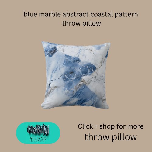 blue marble abstract coastal pattern throw pillow