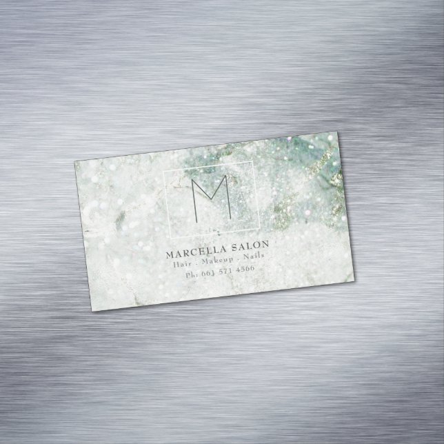Blue Marble Abstract Hair Salon Monogram Business Card Magnet (In Situ)