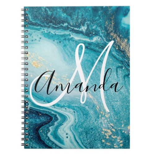 Blue Marble Abstract Monogram Notebook