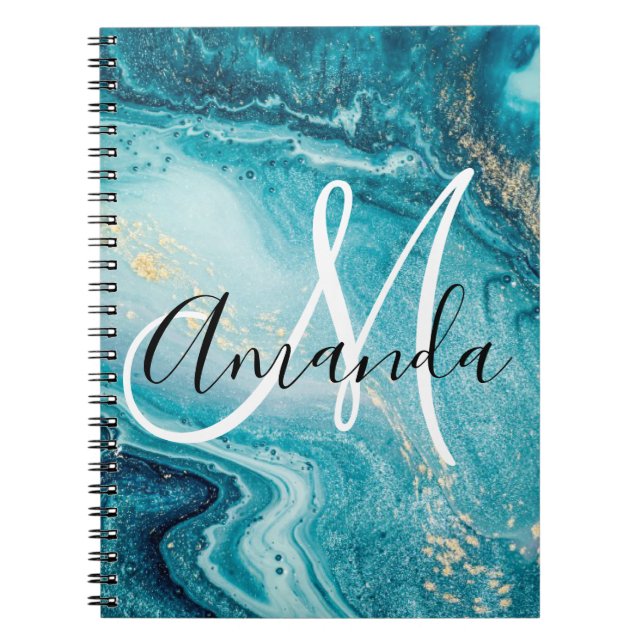 Blue Marble Abstract Monogram Notebook (Front)