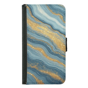 Blue Marble Abstract With Gold Veins Samsung Galaxy S5 Wallet Case