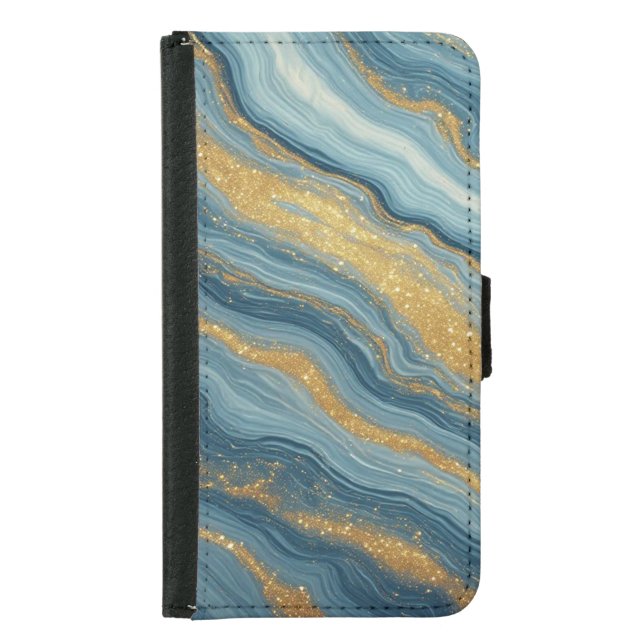 Blue Marble Abstract With Gold Veins Samsung Galaxy Wallet Case (Front)