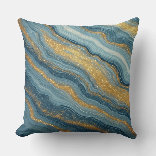 Blue Marble Abstract With Gold Veins Throw Pillow (Front)