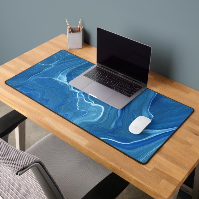Blue Marble Agate Abstraction Desk Mat (Office 2)