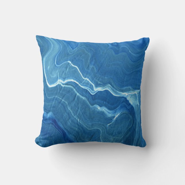 Blue Marble Agate Abstraction   Throw Pillow (Front)