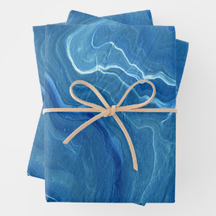 Blue Marble Agate Abstraction Wrapping Paper Sheets