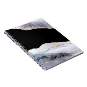 Blue Marble Agate Black Golden Glitter Accents Notebook