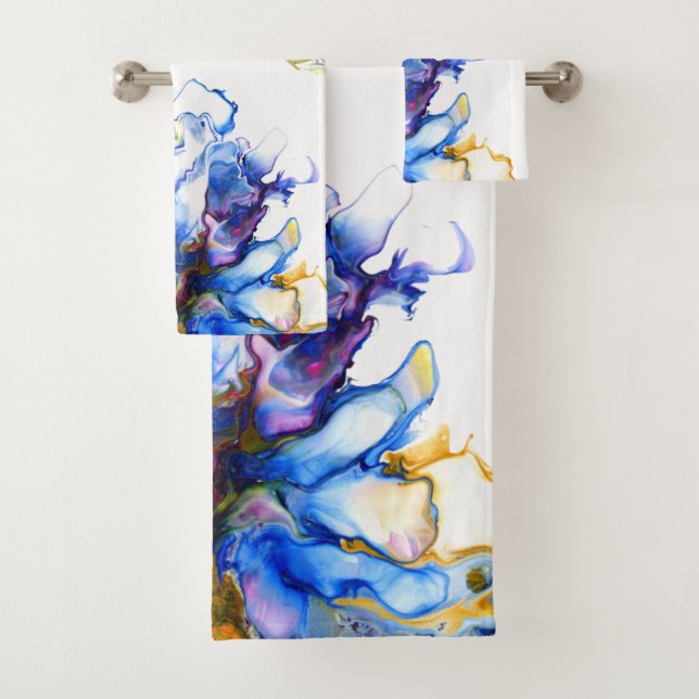Blue Marble Agate Fluid Art Bath Towel Set (Insitu)