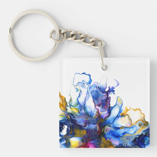 Blue Marble Agate Fluid Art Keychain (Front)