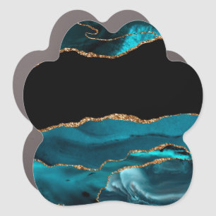Blue Marble Agate Glamorous Black Golden Glitters Car Magnet