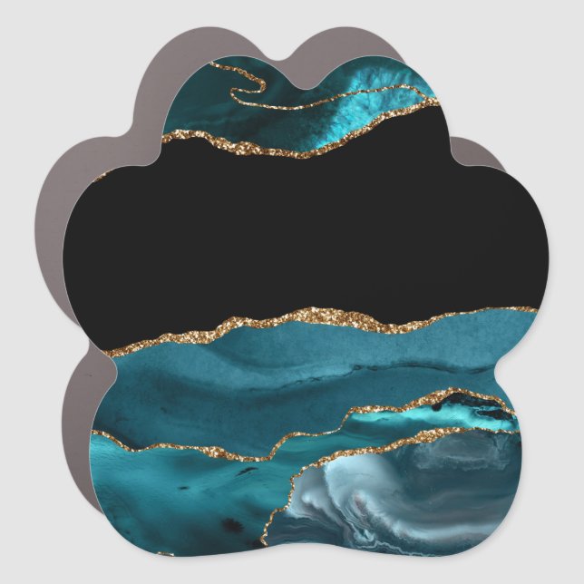 Blue Marble Agate Glamorous Black Golden Glitters Car Magnet (Front)