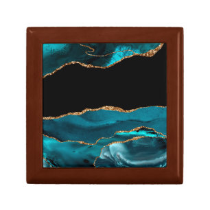 Blue Marble Agate Glamorous Black Golden Glitters Gift Box