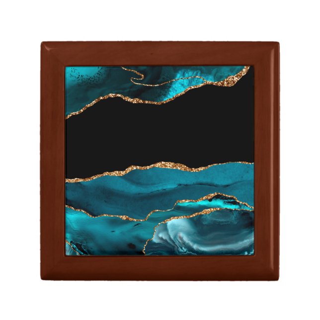 Blue Marble Agate Glamorous Black Golden Glitters Gift Box (Front)