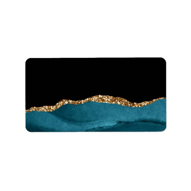 Blue Marble Agate Glamorous Black Golden Glitters Label (Front)