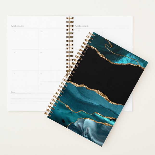 Blue Marble Agate Glamorous Black Golden Glitters Planner (Display)