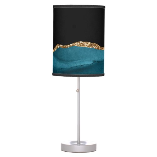 Blue Marble Agate Glamorous Black Golden Glitters Table Lamp