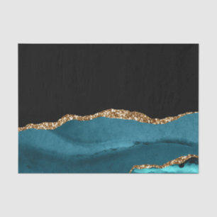 Blue Marble Agate Glamorous Black Golden Glitters Tissue Paper