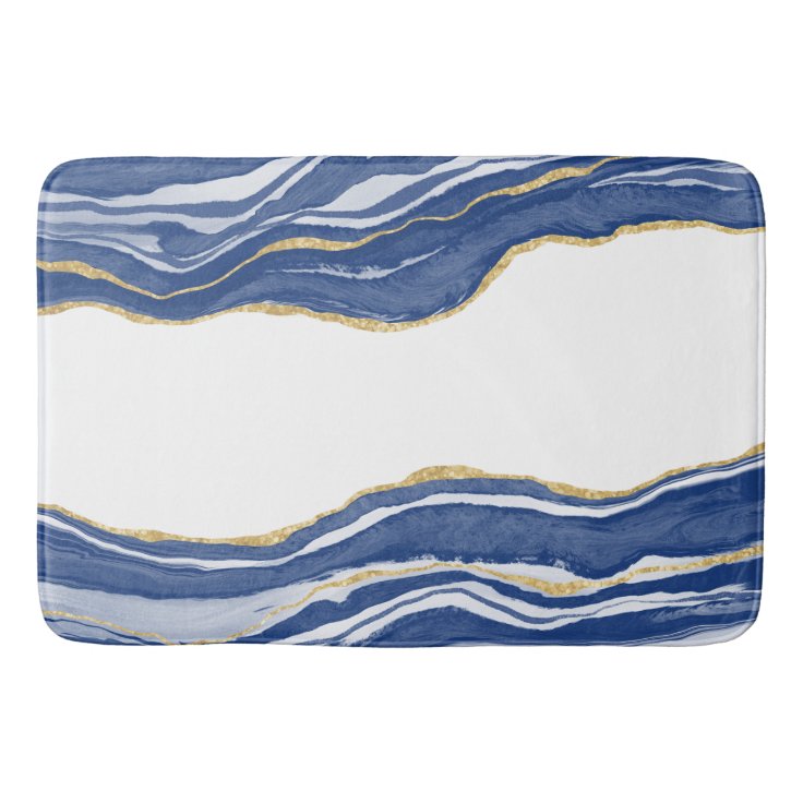 Blue Marble Agate Gold Glitter Bath Mat | Zazzle