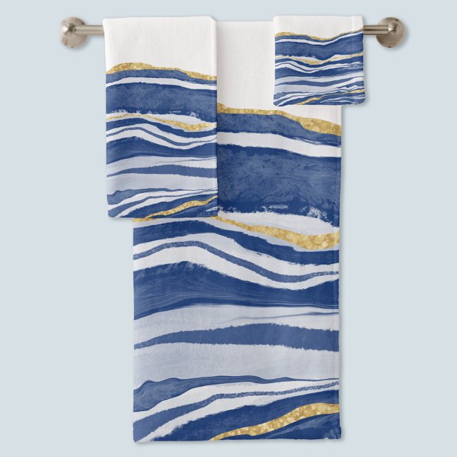 Blue Marble Agate Gold Glitter Bath Towel Set (Creator Uploaded)