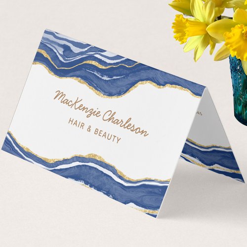 Blue Marble Agate Gold Glitter Business Card