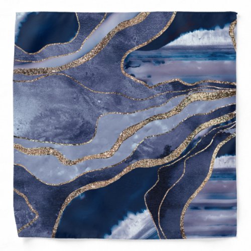 Blue Marble Agate Gold Glitter Glam 1  Bandana