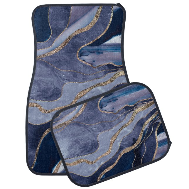 Blue Marble Agate Gold Glitter Glam #1  Car Floor Mat (Set)